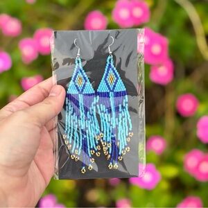 NEW Turquoise, Blue & Gold Beaded Earrings